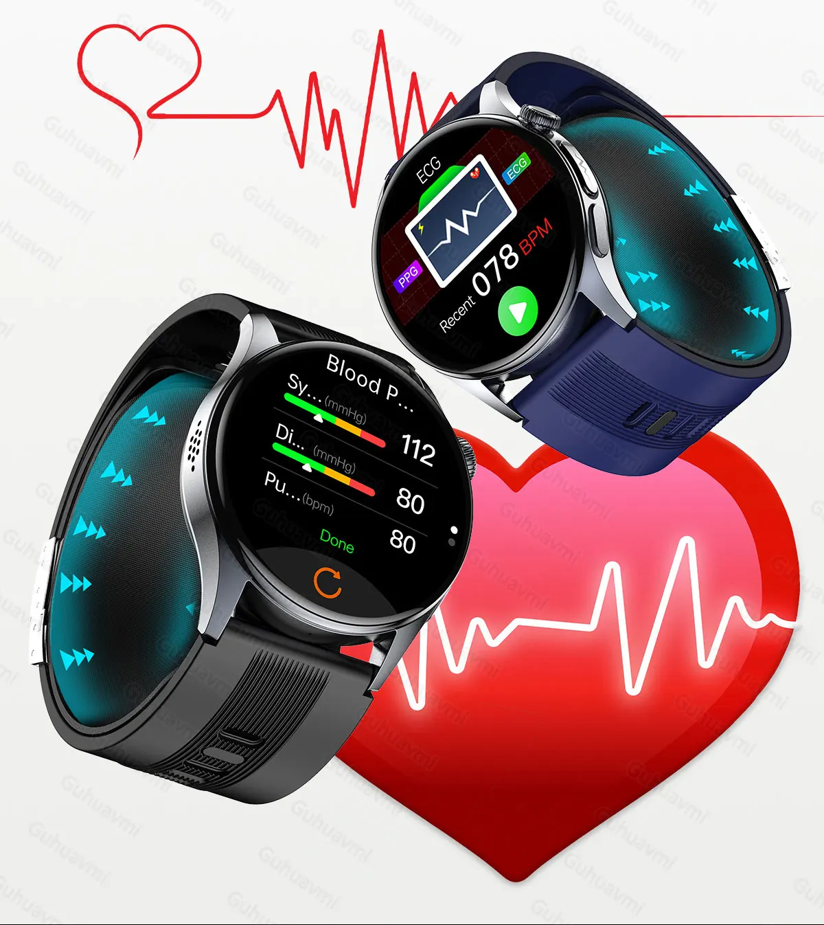 New Smart Watch High precision air pump1.56‘’ AMOLED Display ECG Comprehensive Sleep Monitoring Health BT Talk NFC Airbag Stra