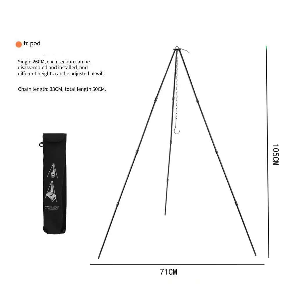 Portable Aluminum Tripod Stand for Campfire Cooking with Adjustable Height Provides Stability and Support for Pots Outdoors