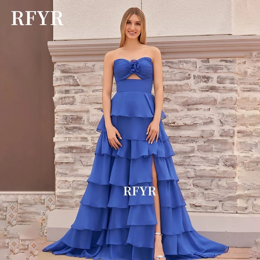 

RFYR Sweetheat Prom Dress Multilayers A Line Party Dress Cut Out Chiffon High Slit Evening Gowns for Women فستان سهرة Customized