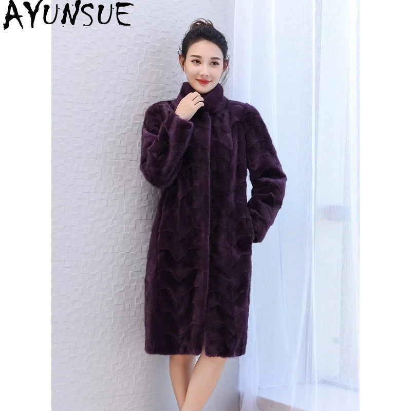 معطف فرو المنك الطبيعي من AYUNSUE ملابس شتوية متوسطة الطول للسيدات معاطف فرو أنيقة سترات نسائية عالية الجودة كردنهكا Жénska