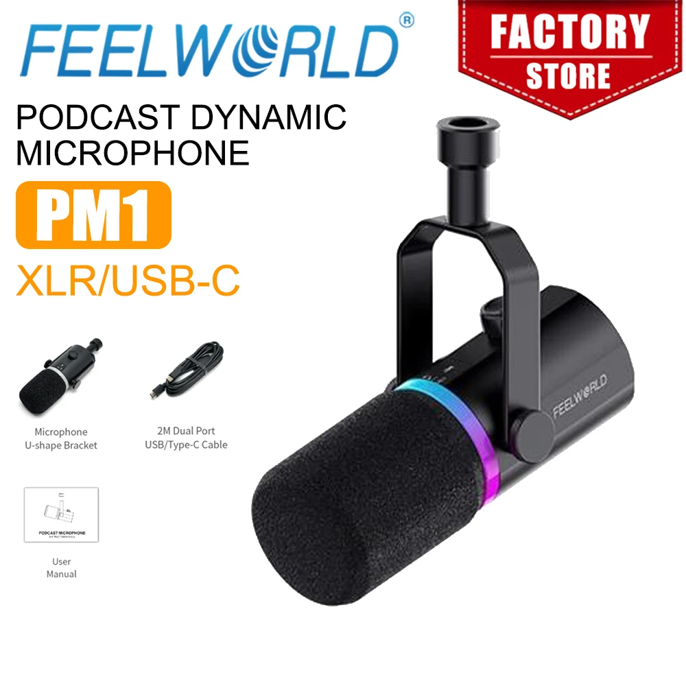 

Динамический микрофон FEELWORLD PM1 XLR/USB для записи подкастинга, игр, прямых трансляций