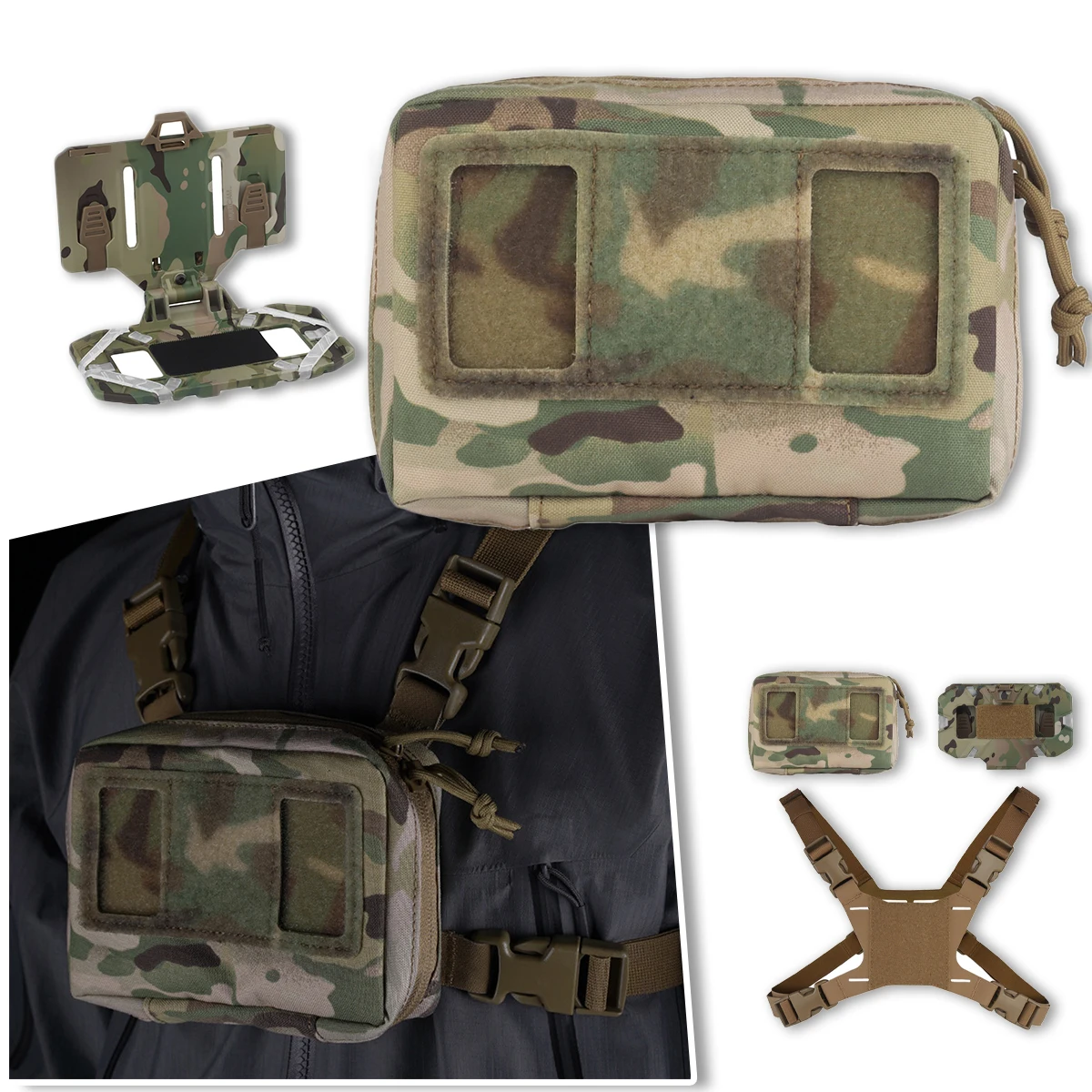 Tactical Navigation Board Folding Buckle Chest Mount Kit Hunting Vest Mobile Phone Holder for Outdoor Airsoft Paintball Shooting