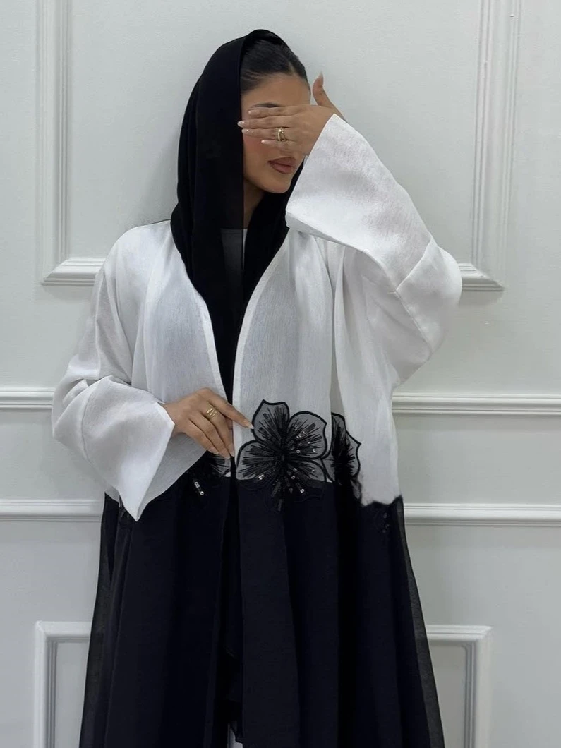 Damska Długa Abaja Muzułmańska Eid Ramadan Kardigan Aplikacje Dubai Kaftan Abaje Sukienki Saudyjskie Maxi Długa Szata Dżalabiya Kwiaty 2025