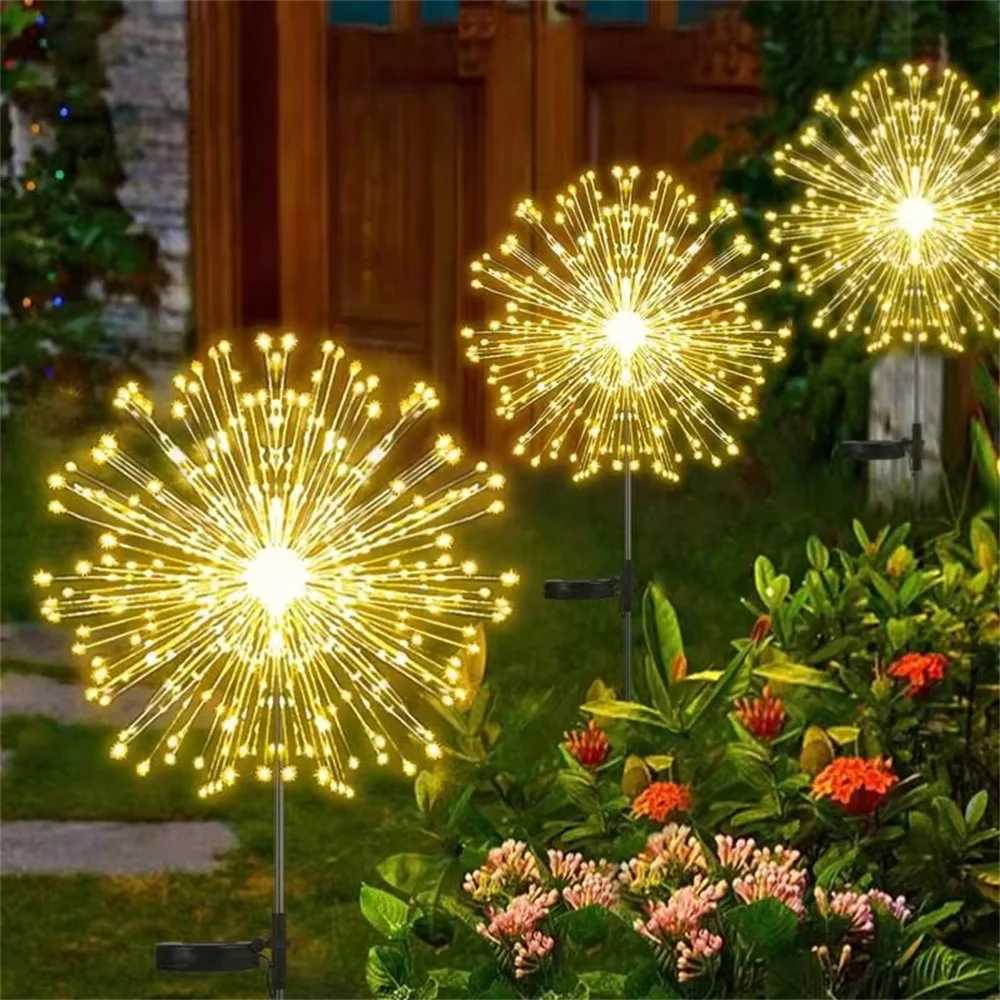 Dandelion flash string luzes de fadas led solar fogos de artifício luzes à prova dwaterproof água ao ar livre para jardim paisagem gramado decoração