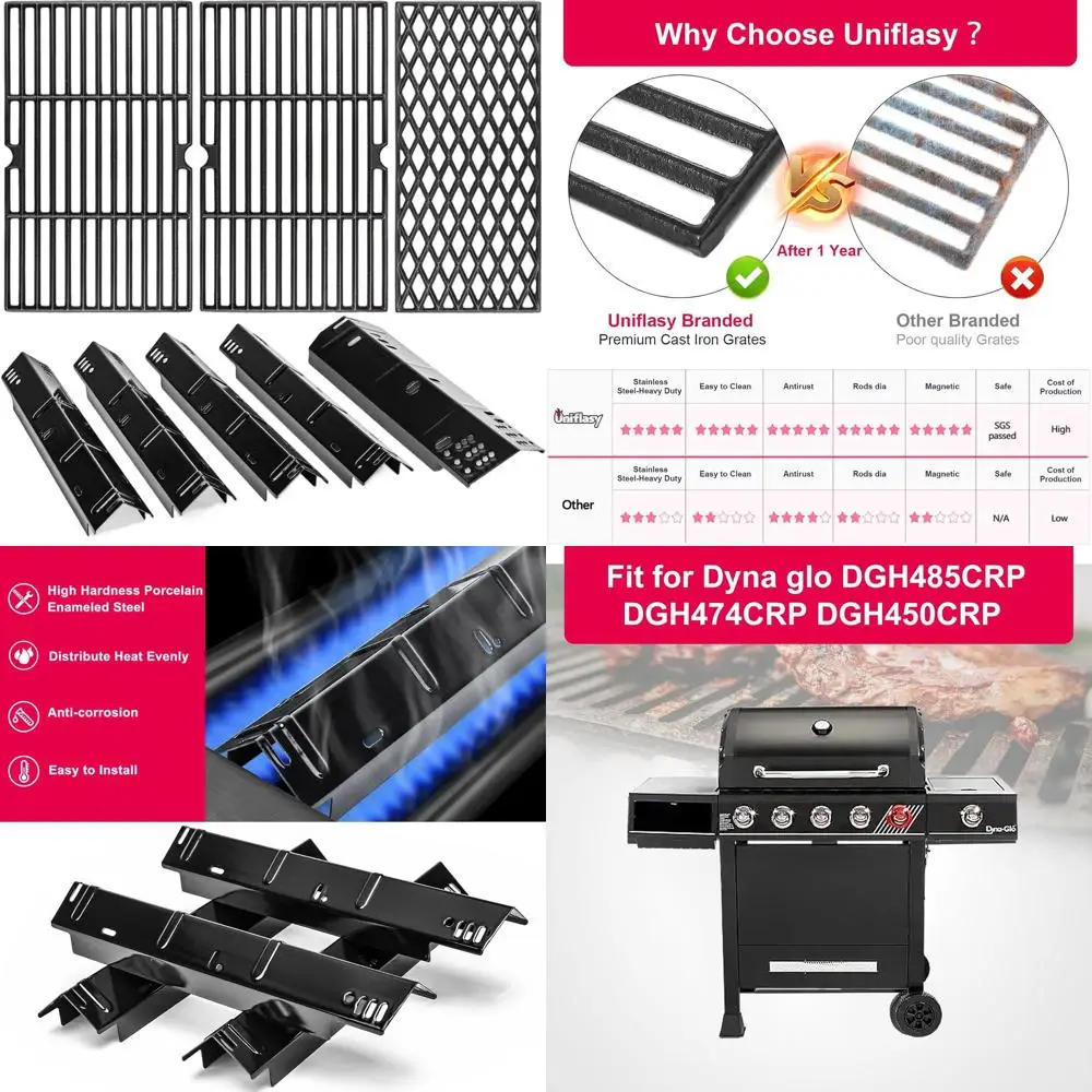 

5-Pack Porcelain Steel Heat Plates & 3-Pack Cast Iron Grills for 3/4/5 Burner Grills - Replacement Parts Kit