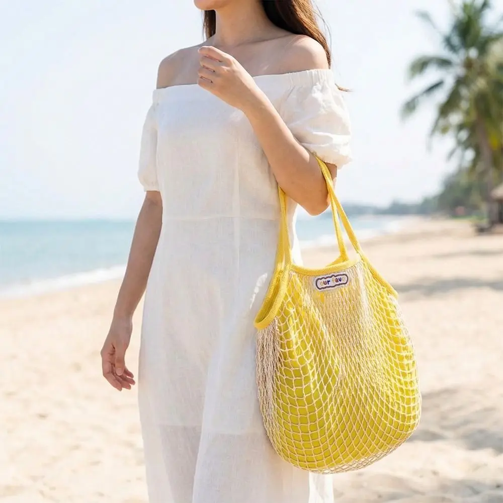 Sweet Summer Woven Shoulder Bag Fashion Simple Hollow Out Weave Bag Large Capacity Handbag Nylon Mesh Tote Bag Summer
