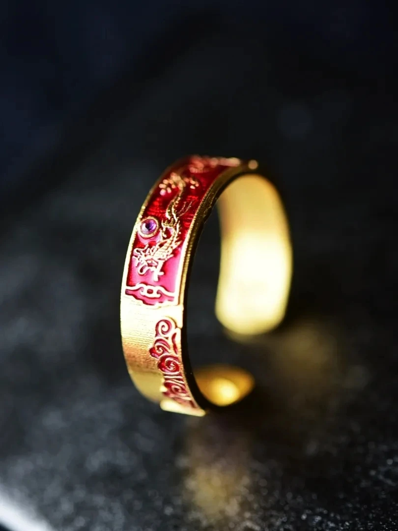 China-Chic Ancient Charm High Temperature Burning Blue Gold Color Ancient Method Ring Delicate Light Luxury High Level Ring Gift