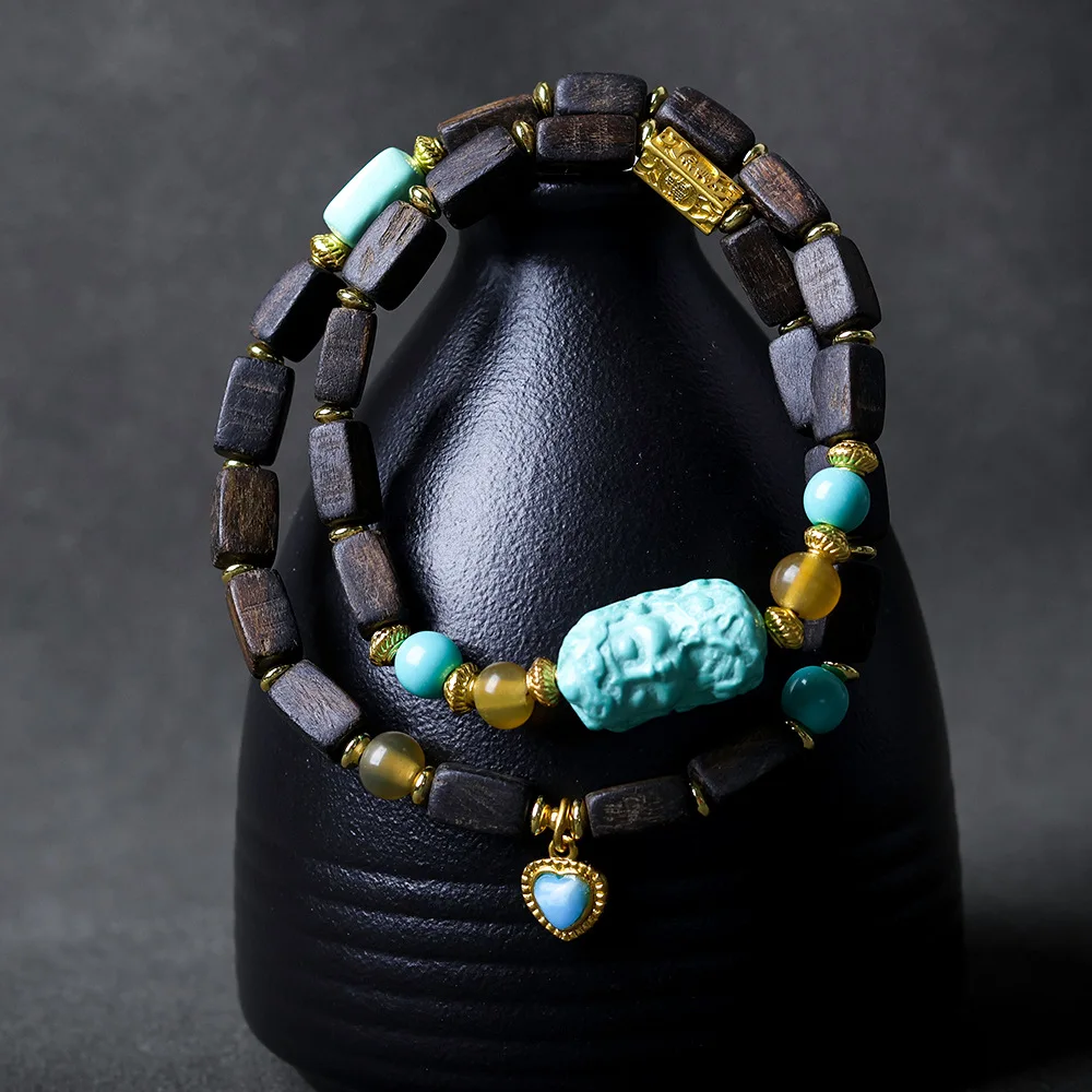 달라간 아가우드 투 서클 팔찌 오리지널 문화적 빛깔의 그린 타라 중국식 핸드스트링 불교 구슬 남녀 공용