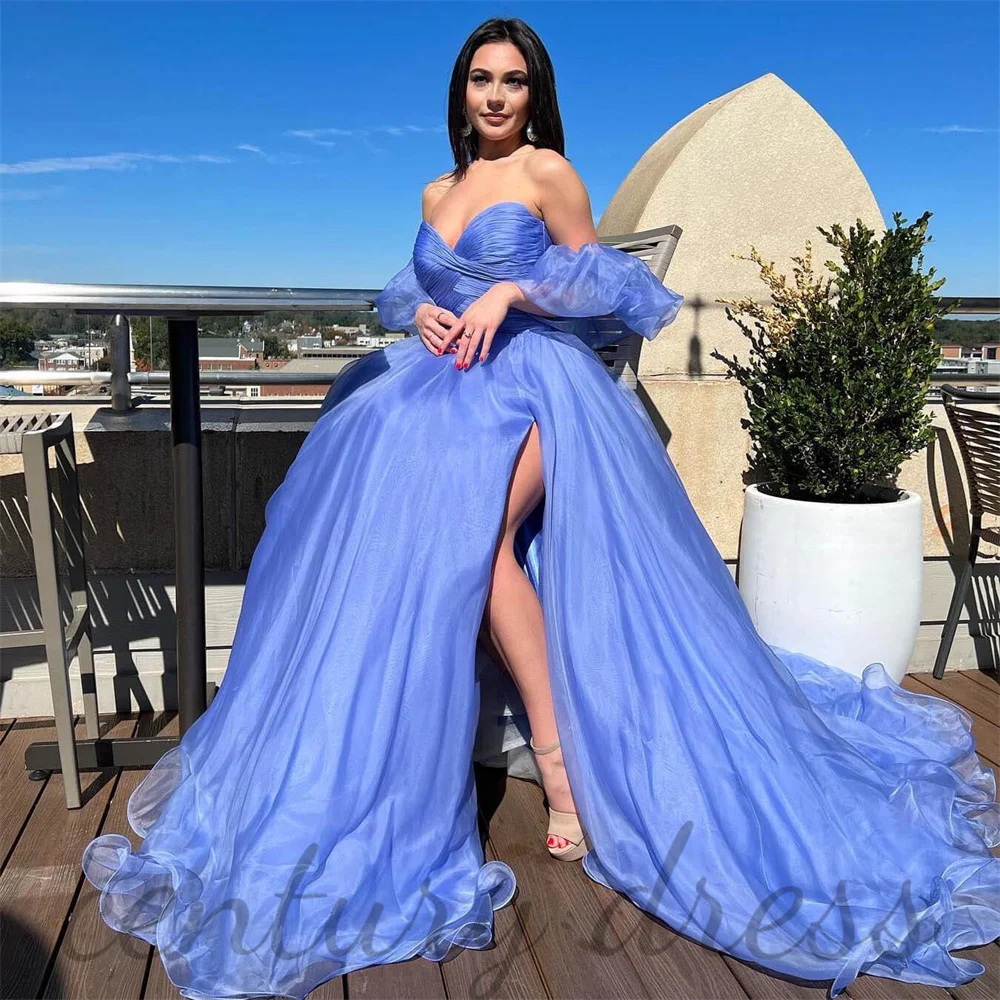 

Sweetheart A Line Evening Dress Royal Blue High Split Charming Prom Dresses Off The Shoulder Party Gown вечернее платье