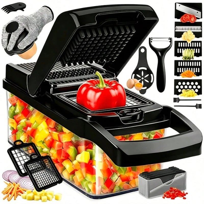 Kitchen Gadgets Vegetable Chopper - Черная овощерезка 16 в 1, многофункциональный