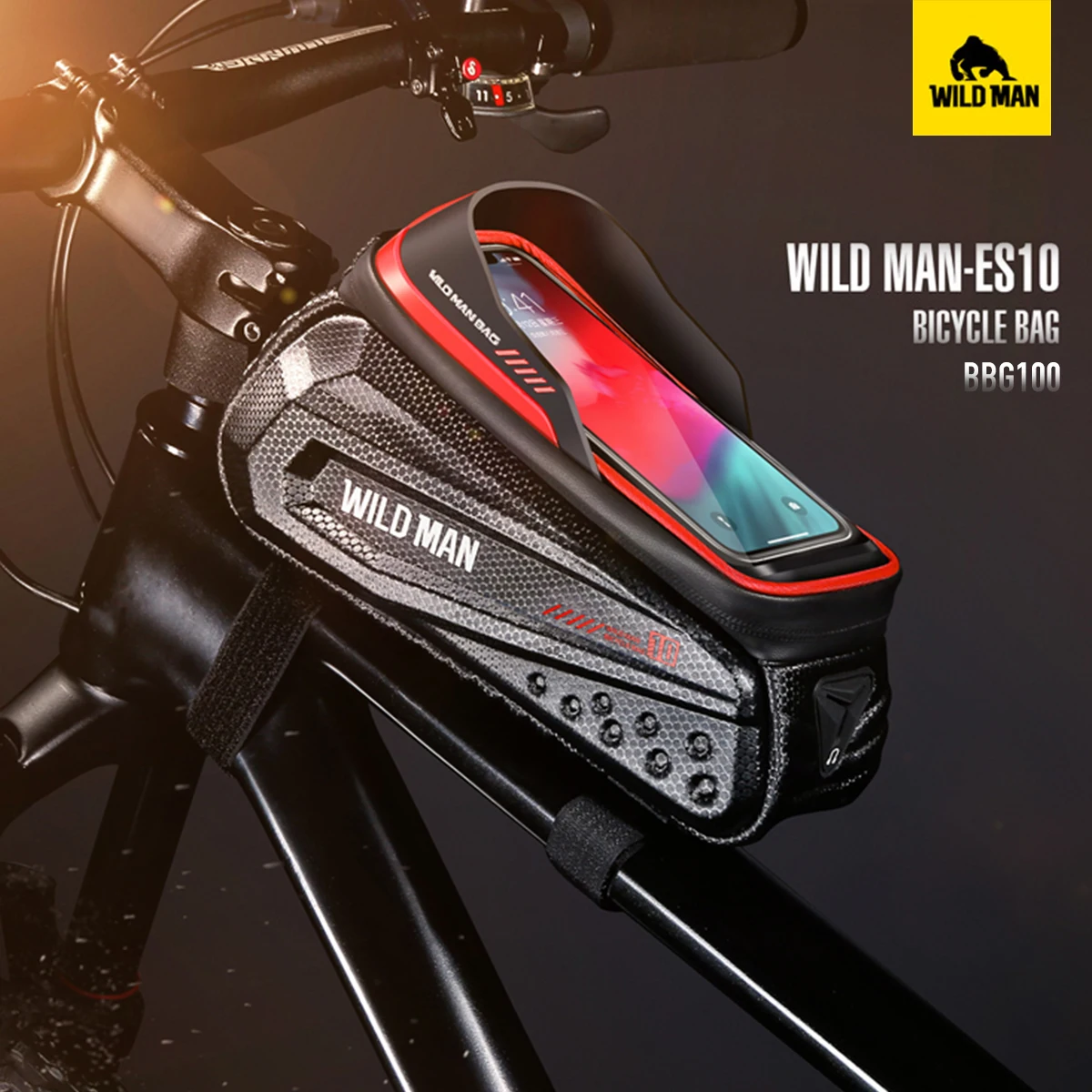 WILD MAN ES10 Bicycle Bag EVA Hard Shell Waterproof Touch Screen Front Beam Bag Road Mountain Bike Removable Anti-vibration Bag