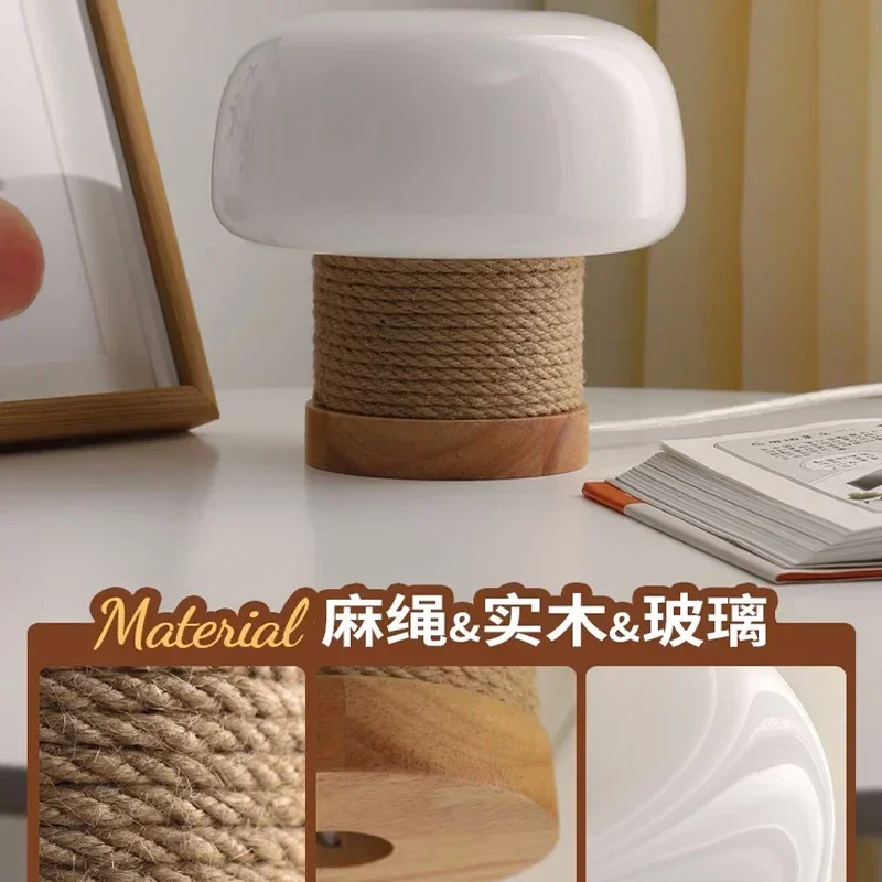 Twine Solid Wood Mushroom Lamp, Log Wind, Sand Table Lamp, Quarto ao lado da cama Decoração, Atmosfera Light, Luminária de mesa, E27