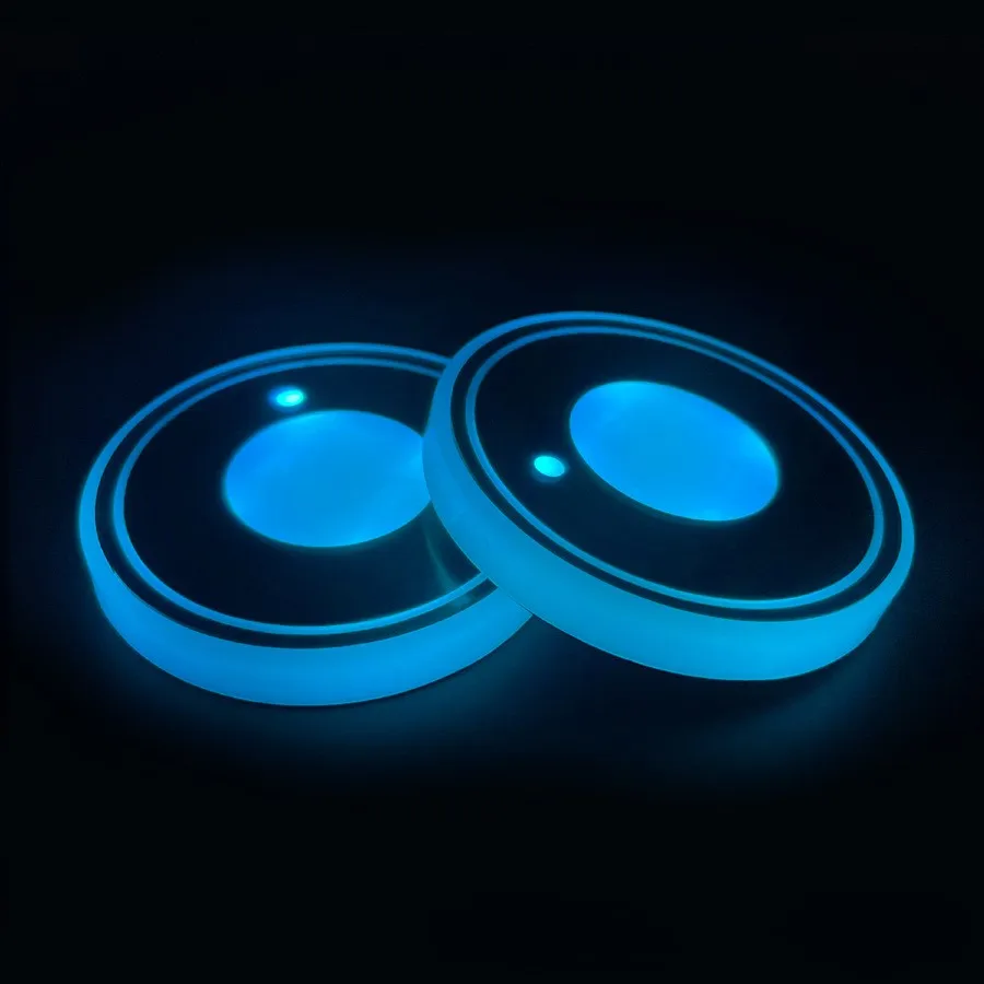 Diameter 68mm, Height 8.5mm LED Car Cup Holder Ambient Interior Lights Vibration Activated Auto Power Off 15s USB Rechargeable