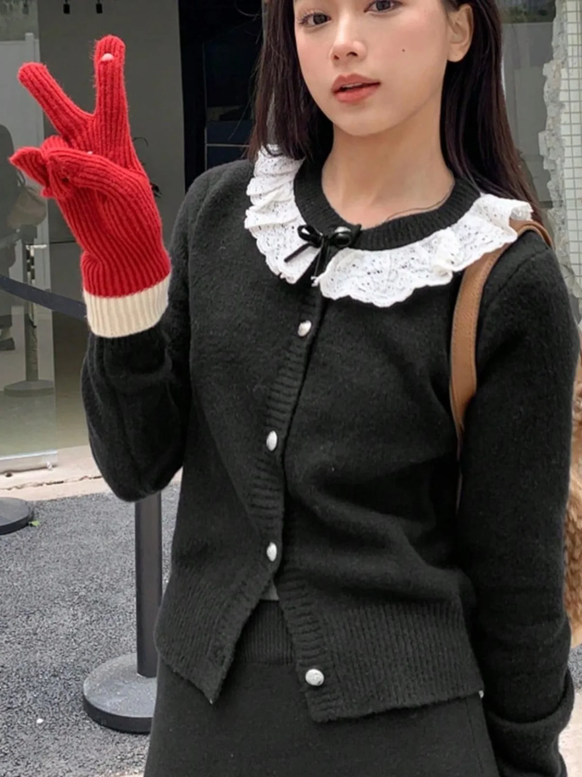 أنيقة طويلة Sve سترة محبوكة المرأة الخريف الشتاء زر واحد عقدة الدانتيل سترة عارضة جولة Ne أعلى #4