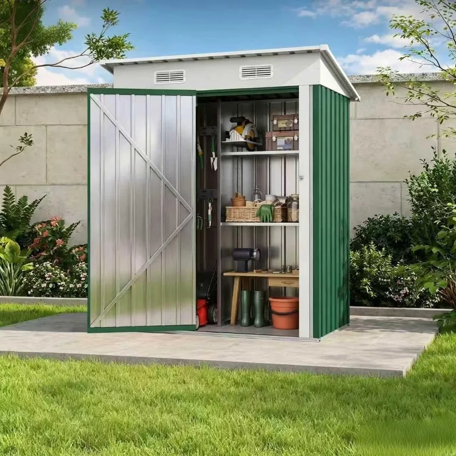 Outdoor bicycle storage shed, lockable metal construction, gray, 5X3 feet vertical design for space-saving organization