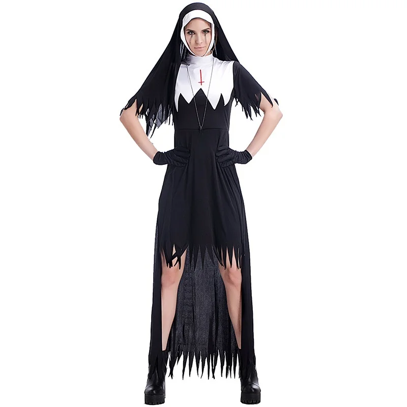 

Хэллоуин Аосфера Косплей Ролевая одежда Террор Дьявол Бл Белая монахиня Длинная юбка Женский этнический сценический костюм
