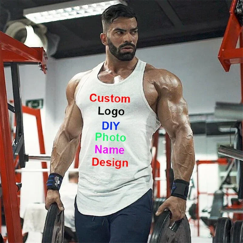 Your OWN Design Brand Logo Picture letters Custom Men DIY Cotton Tank Top Gym Bodybuilding Sleeveless Shirt Fitness Clothing