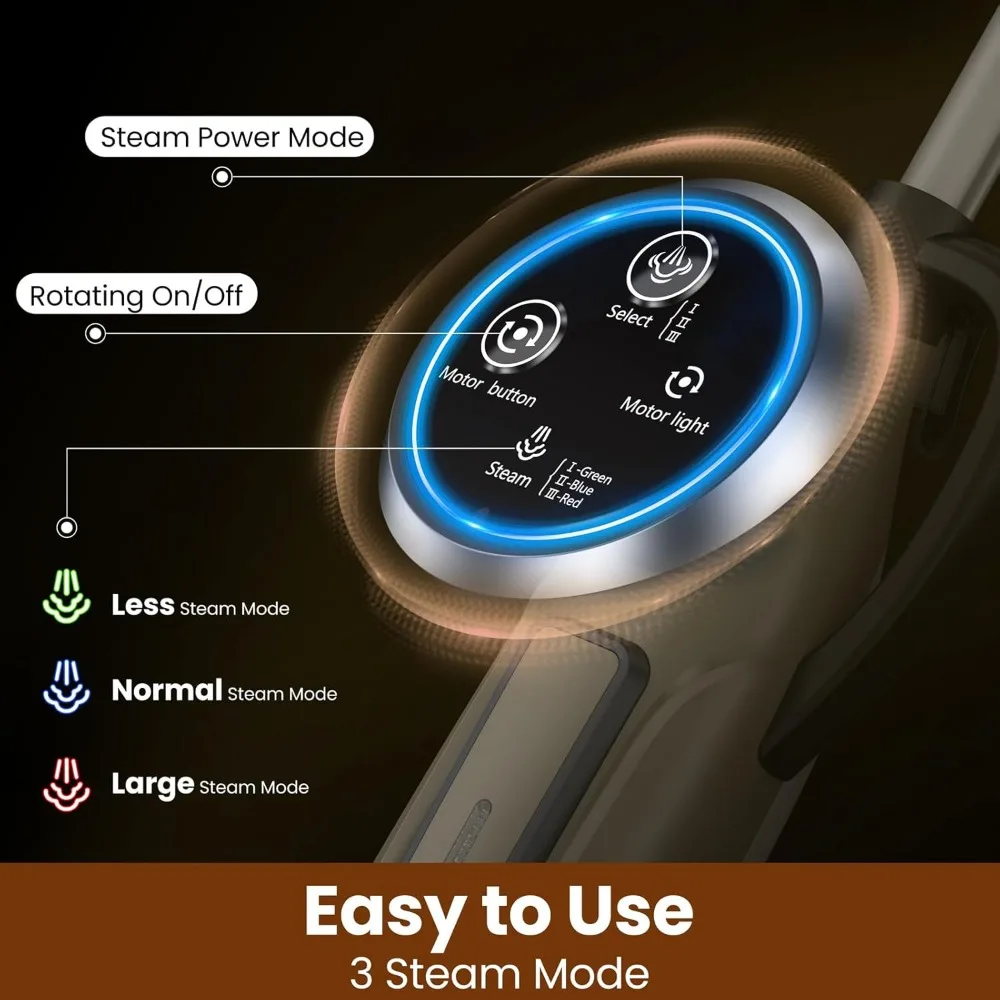 ممسحة بخارية مع وسادات دوارة، منظف بخار متعدد الأغراض 10 في 1، ممسحة دوارة خفيفة الوزن، 3 أوضاع بخار لخشب الصلب