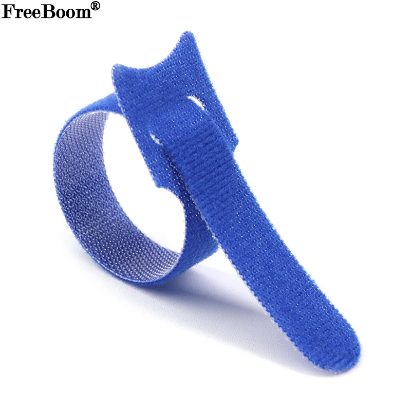 Draadorganizer Losmaakbare kabelbinders 15 20 25 30 cm Blauw Nylon Klittenbandriemen Wrap Zip Bundel Bandage Tie Kunststof Bevestiging