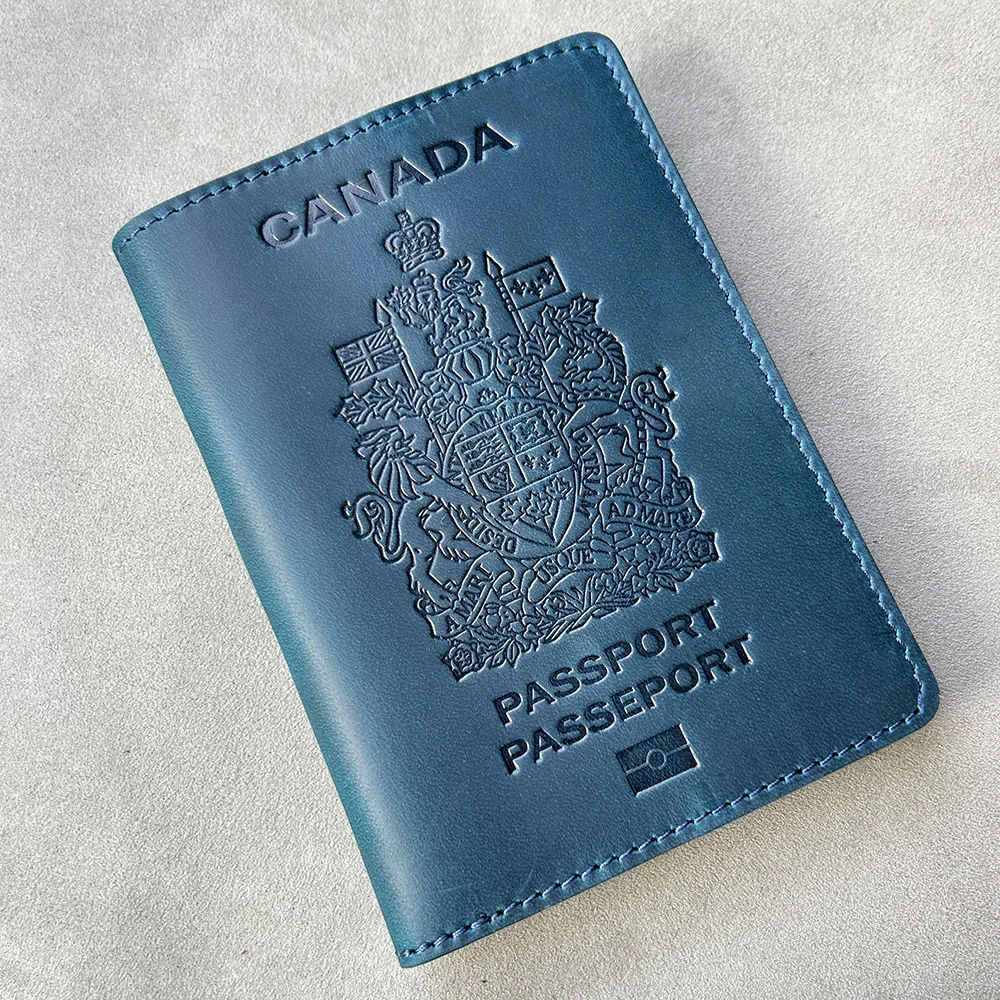 Couverture de passeport canadien en cuir véritable, couverture frontale de voyage, étui à passeport canadien, portefeuille de voyage