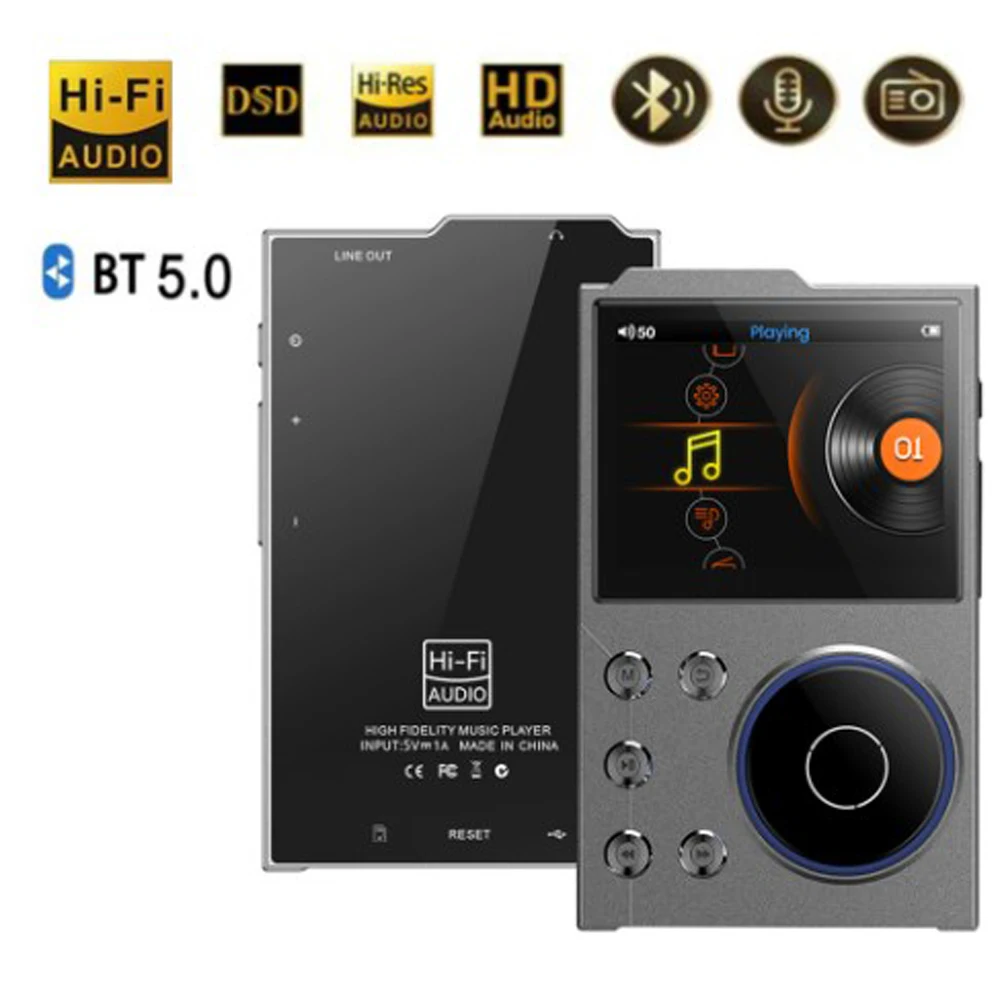 Portable Bluetooth MP3 Player Lossless DSD High Definition HiFi Digital MP3 Player Built in 16GB For Walkman Supports Up to128GB