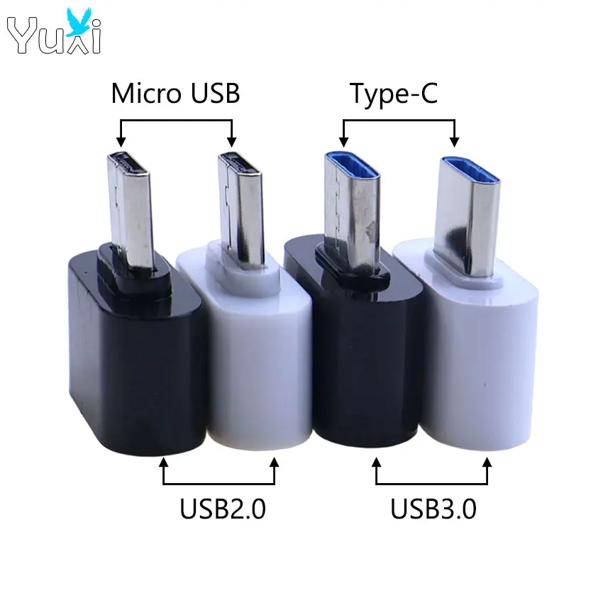 YuXi 5pcs Micro USB Type-C Male To USB-A 2.0 3.0 Female Mini OTG Data Connector Converter Cable Adapter For Laptop Mobile Phones