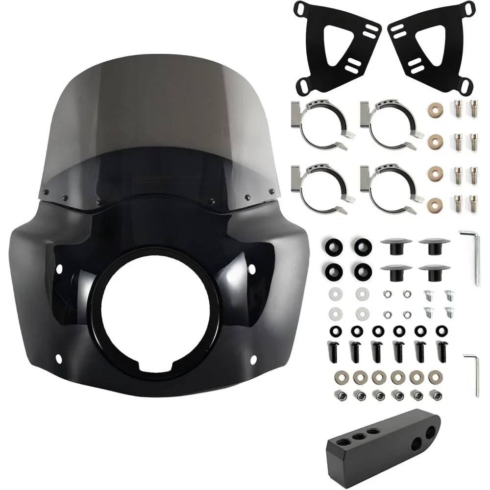 

5.75" headlight fairing with 11" smoke windshield & 48-58mm mounting kit for 2006-2017 harley dyna super glide fxd fxdc softail