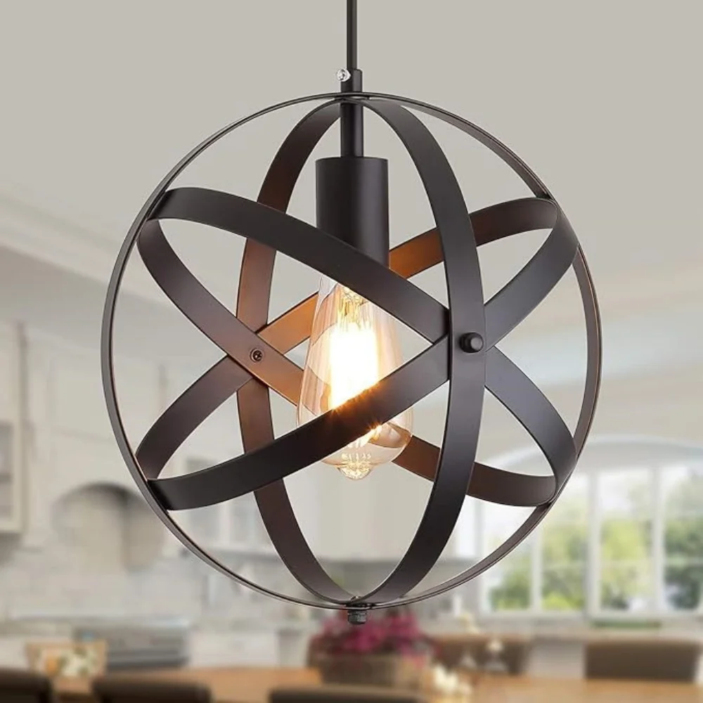 Vintage Metal Globe Pendant Light Adjustable Hanging Ceiling Chandelier Flush Mount For Kitchen Dining Room Hallway Pendant Lamp