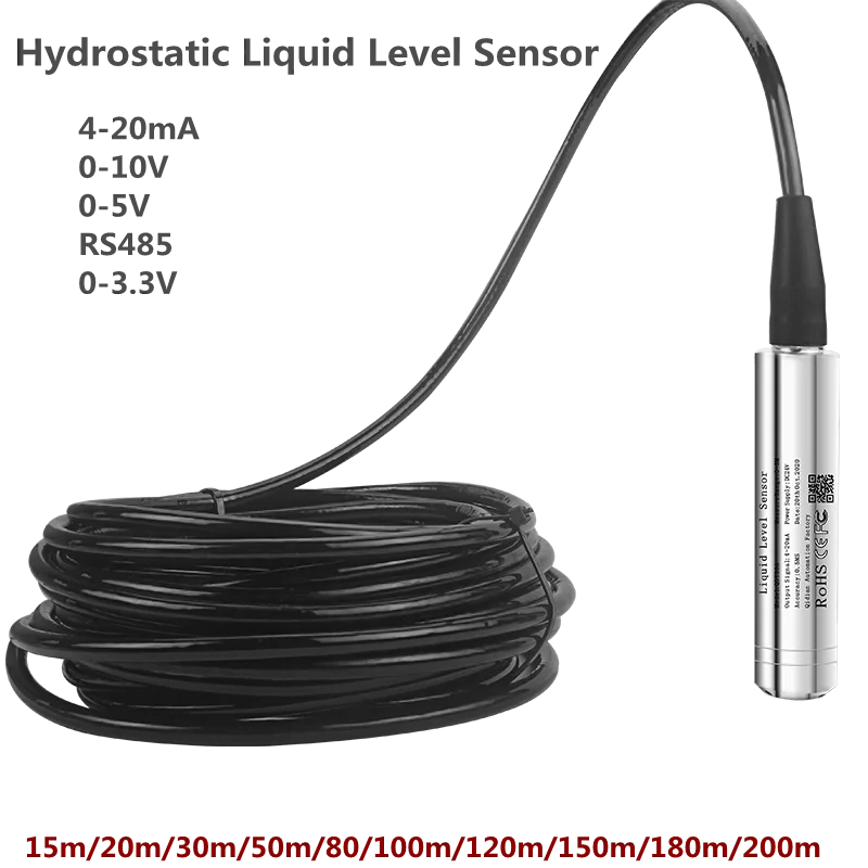 

Hydrostatic Liquid Level Sensor 20m 30m 50m 80m 100m Water Level Sensor 4-20mA rs485 pressure Transmitter for Tank 0-10V