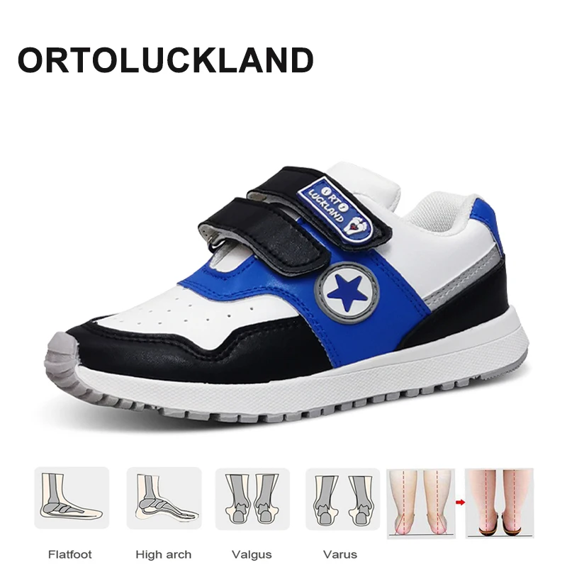 Ortoluckland Children's Shoes Boy Girls Leather Sneakers Kids Autumn Spring Fashion Low Cut Orthopedic Casual Flat Footwear