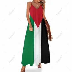 Long Dresses Dress Palestine Flag1 Print New Casual Sleeveless Women's V-Neck Printed Dress Swing Retro Dresses