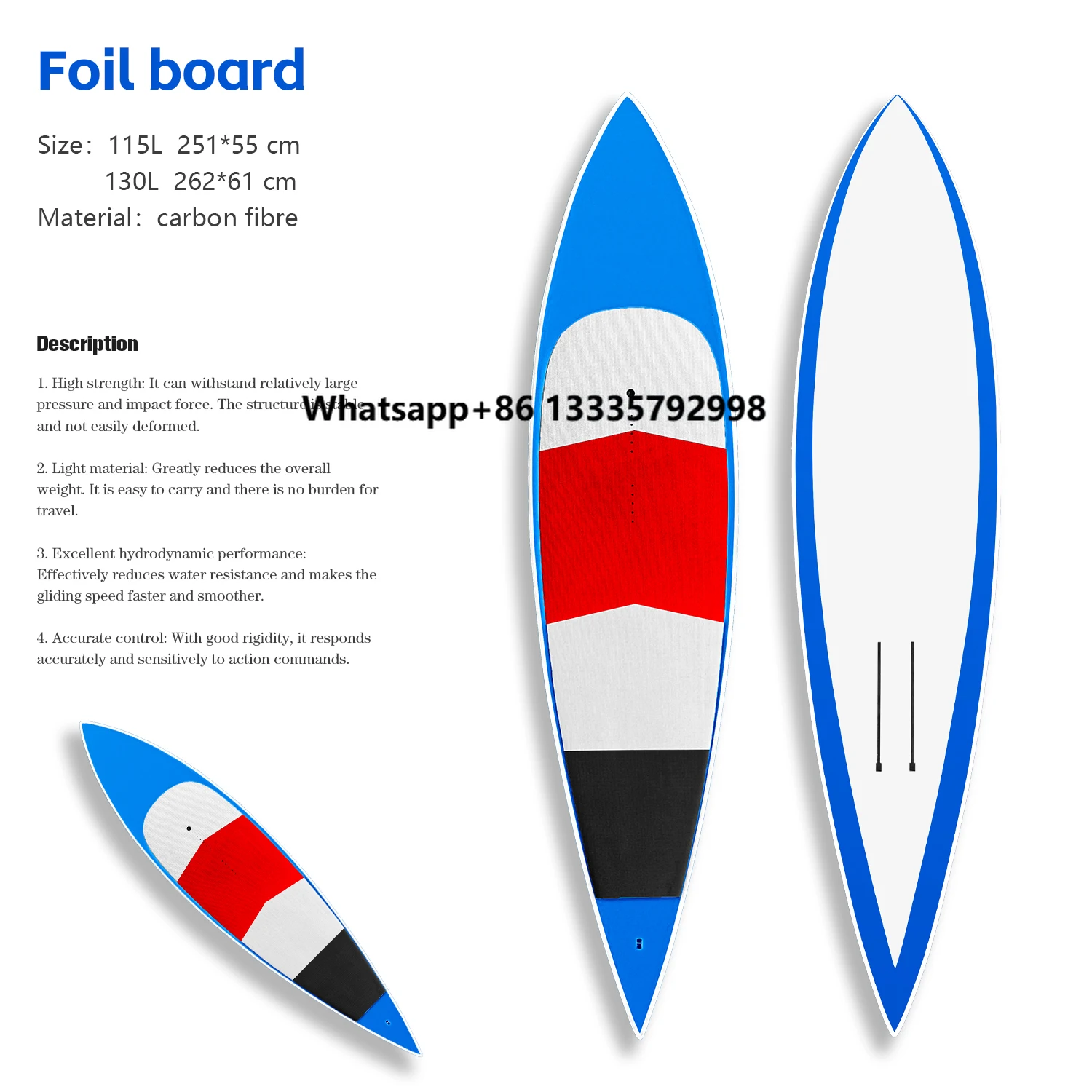 

High Quality Downwind Paddle Boards Carbon Fiber Foil Board 115L 130L Surfboard Skimboard Hydrofoil Wings for Dock Starter