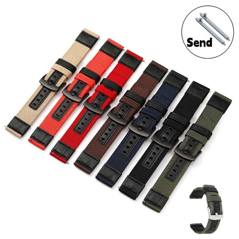 

New Nylon with Leather Watchband 18mm 20mm 22mm 24mm Watch Strap Band High Quality Bracelet for CASIO DW Samsung Moto IWC HuaWei