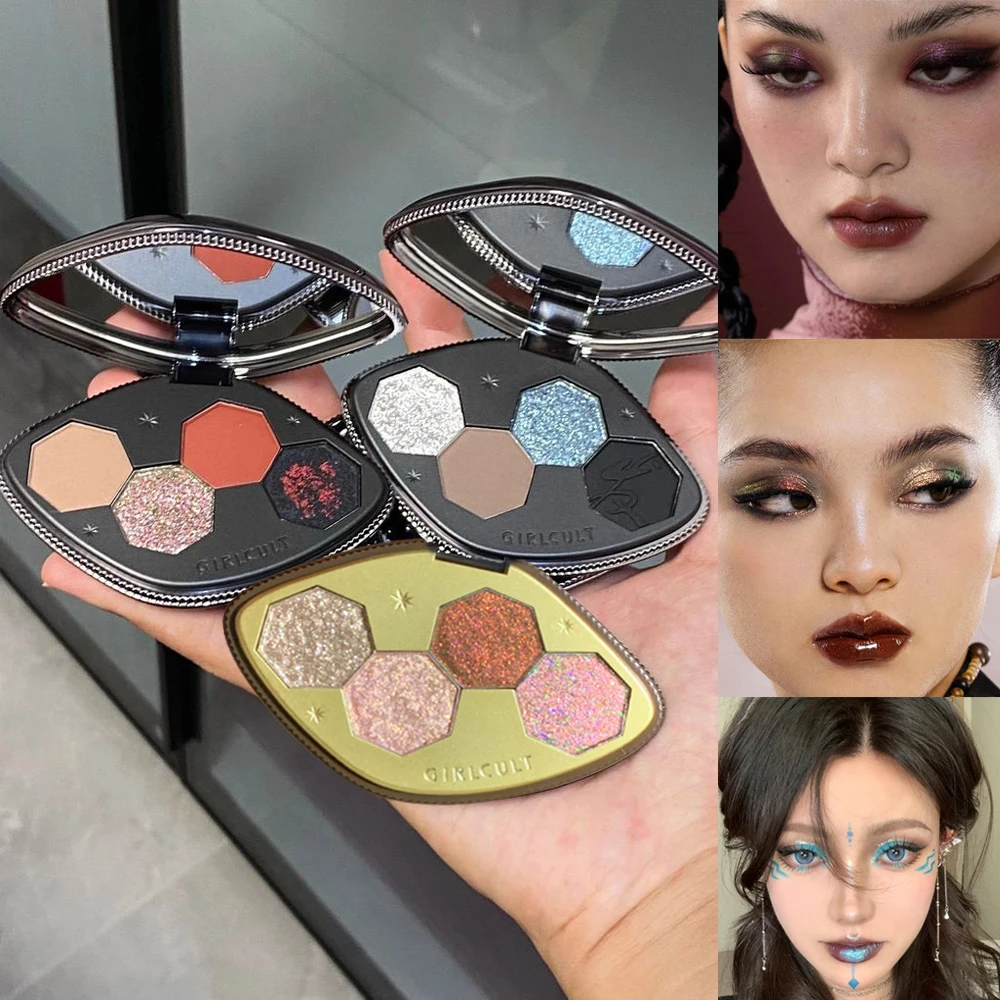 Girlcult 4 Color Eyeshadow Palette Matte Shimmer Duochrome Highly Pigmented Long Lasting Natural Earth Tones Portable Makeup