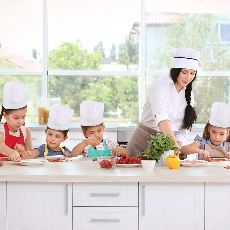 20pcs Disposable Chef Hat Thickened Non-woven Bar Pattern Cloth Texture Kitchen Work Cap High Middle Low Styles Available