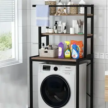 Dřevěný úložný držák na balkon, domácí nábytek, koupelna, toaleta, úložná skříňka, vodotěsný, nerezový úložný stojan na pračku 6 nejlepší prodej skříňka pračky - №1