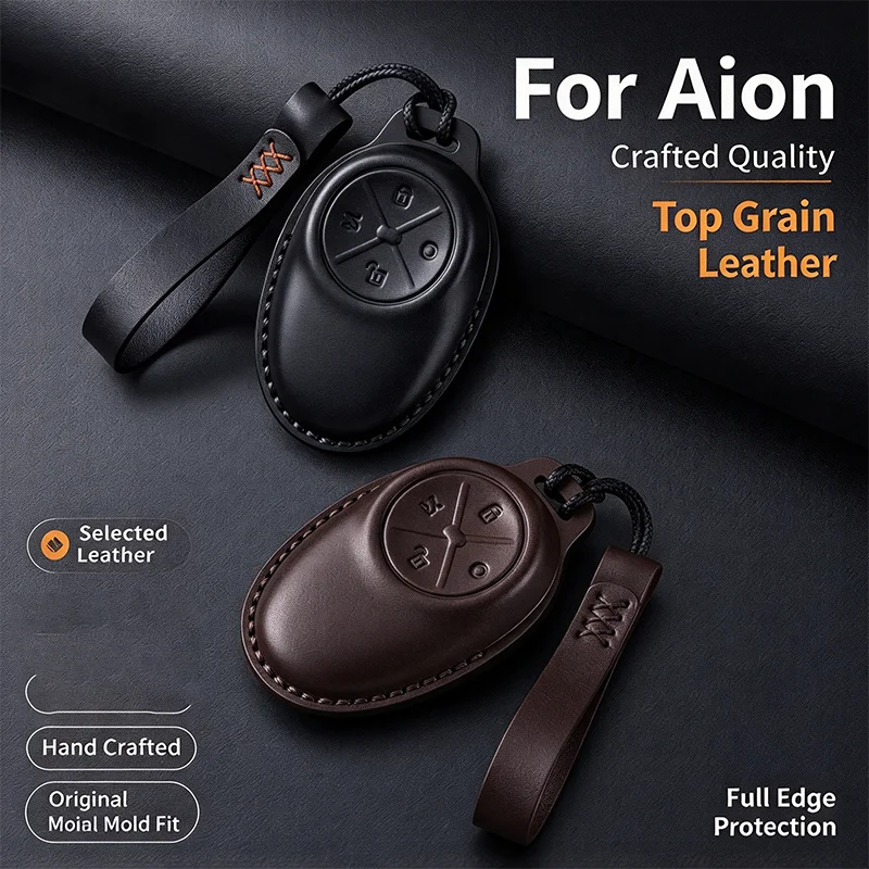 Car Key Case Cover Top Layer Cowhide For GAC Aion N60 RT Y V i60 UT Key Fob Shell Buckle