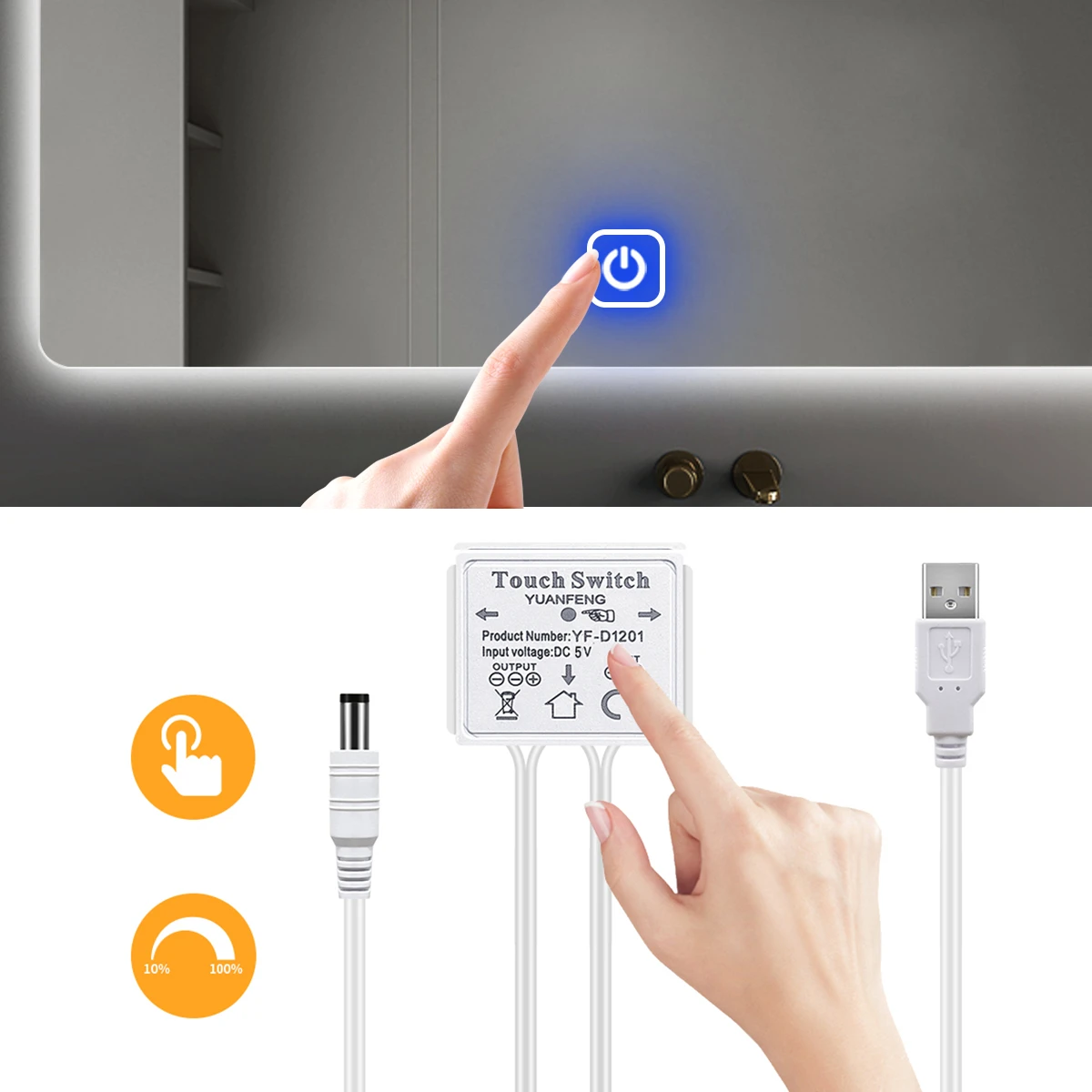 5V Hidden Bathroom Mirror Single Button Touch Dimming Switch LED Vanity Mirror Light Touch Switch For USB LED Strip Light On Off