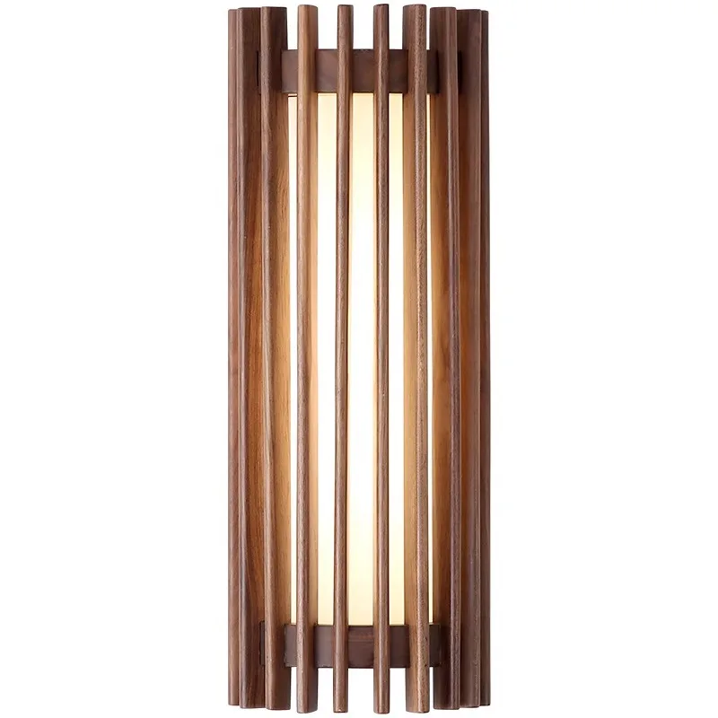 Imagem -06 - Wabi-sabi Estilo Walnut Wood Grid Wall Sconce Lights Simples Luzes Modernas para Quarto Cabeceira Sala de Jantar Corredor