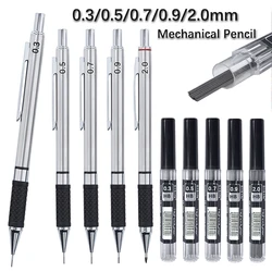 0.3 0.5 0.7 0.9 2.0mm Metal Automatic Pencil with Protective Cover HB Lead Core Sketching Painting Writing Stationery Supplies