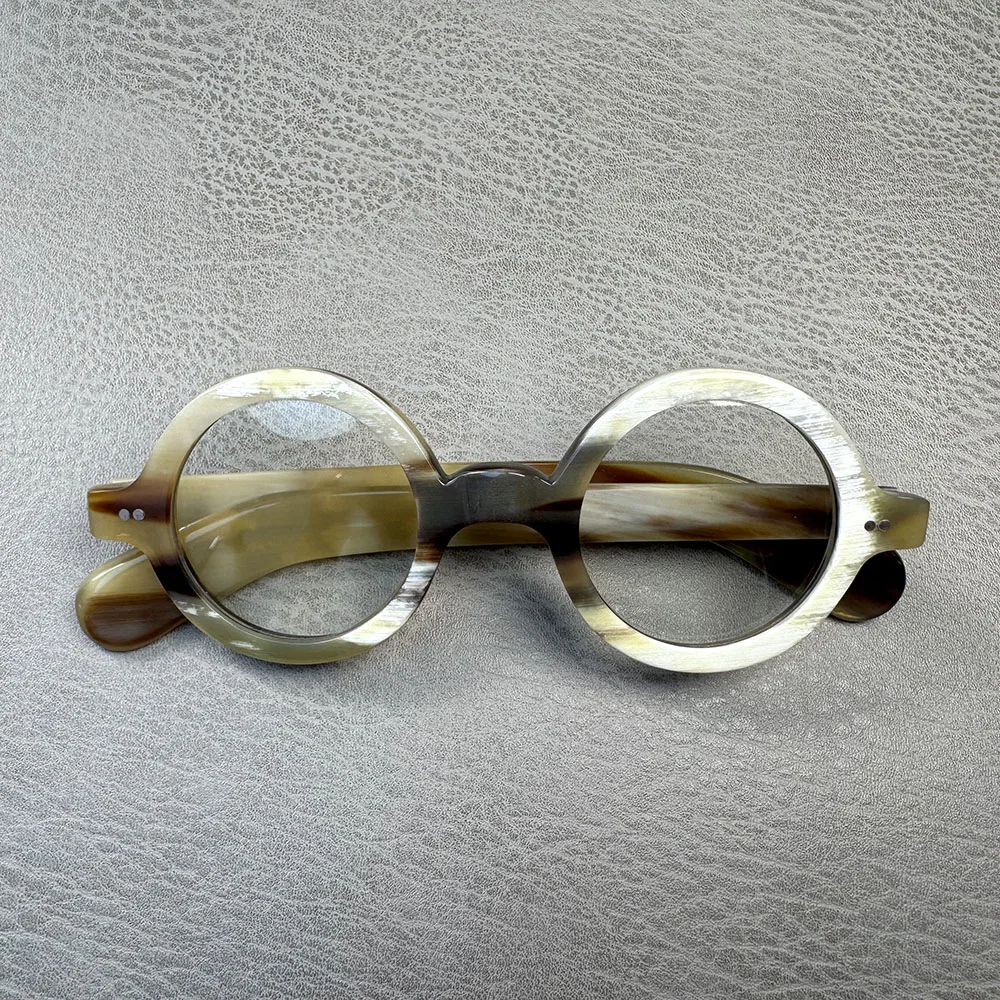 Eyeglass Frames Round Unique Vintage Classic Optical Lenses Eyeglasses Handmade Black White Horn Prescription Man Glasses Frames