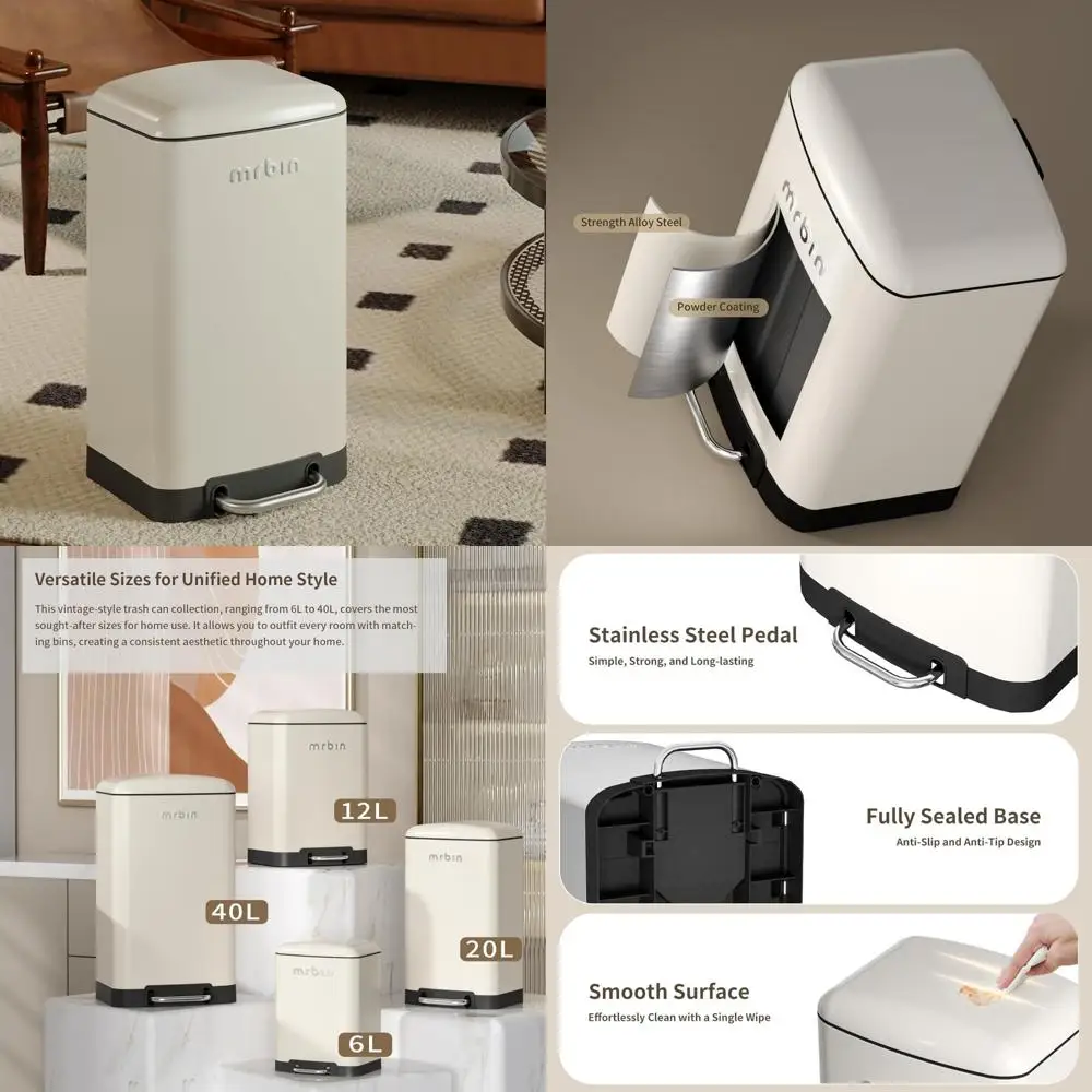 

Touchless Soft Close Metal Step Trash Can with Lid, 20L Rectangle Kitchen Waste Basket for Bathroom and Kitchen Use