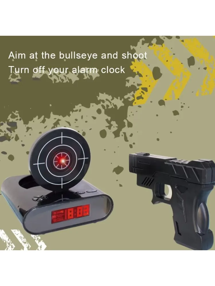 Luie man tafelklok, snooze-modus Wake Up Clocks, Fun Pistol Shooting Gun Target digitale LED-wekker, LCD-scherm schieten - afbeelding 2