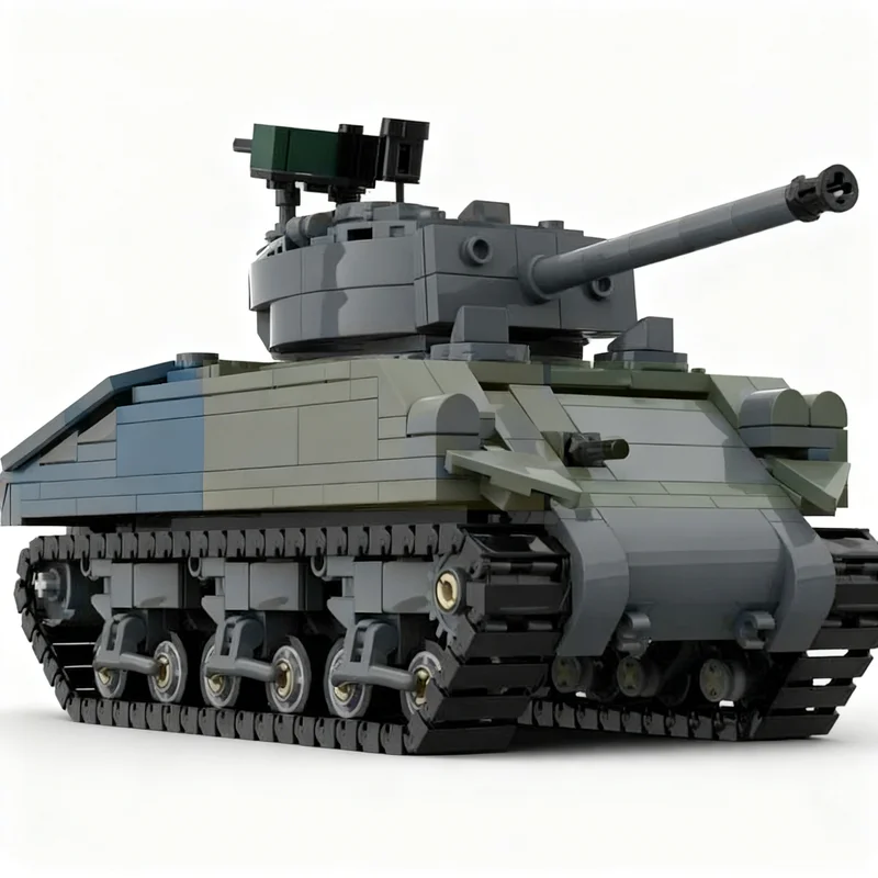 597 peças MOC Tanque Médio Sherman, Blocos de Montagem Criadores, Ideia de Arquitetura, Presentes de Natal, Brinquedos Educativos