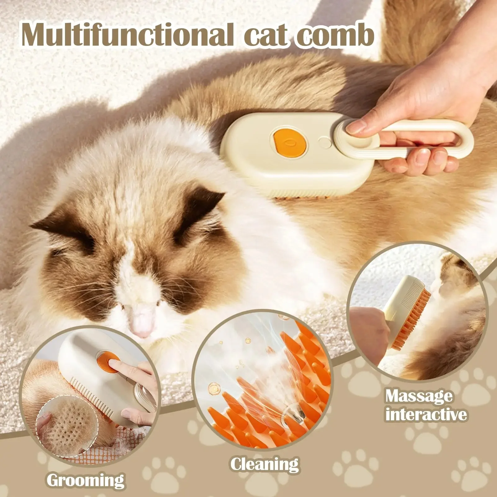 Cat Steam Brush Steamy Dog Brush 3 in 1 Rechargeable Spray Cat Hair Brushes for Massage Pet Grooming Comb Hair Removal Comb