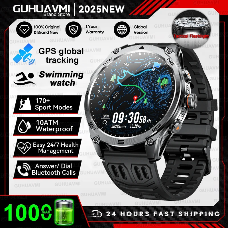 2025 New Outdoors Military GPS Sports Smart Watch Men Built-in Dual-Band GNSS Compass Altimeter 10ATM Bluetooth call Smartwatch