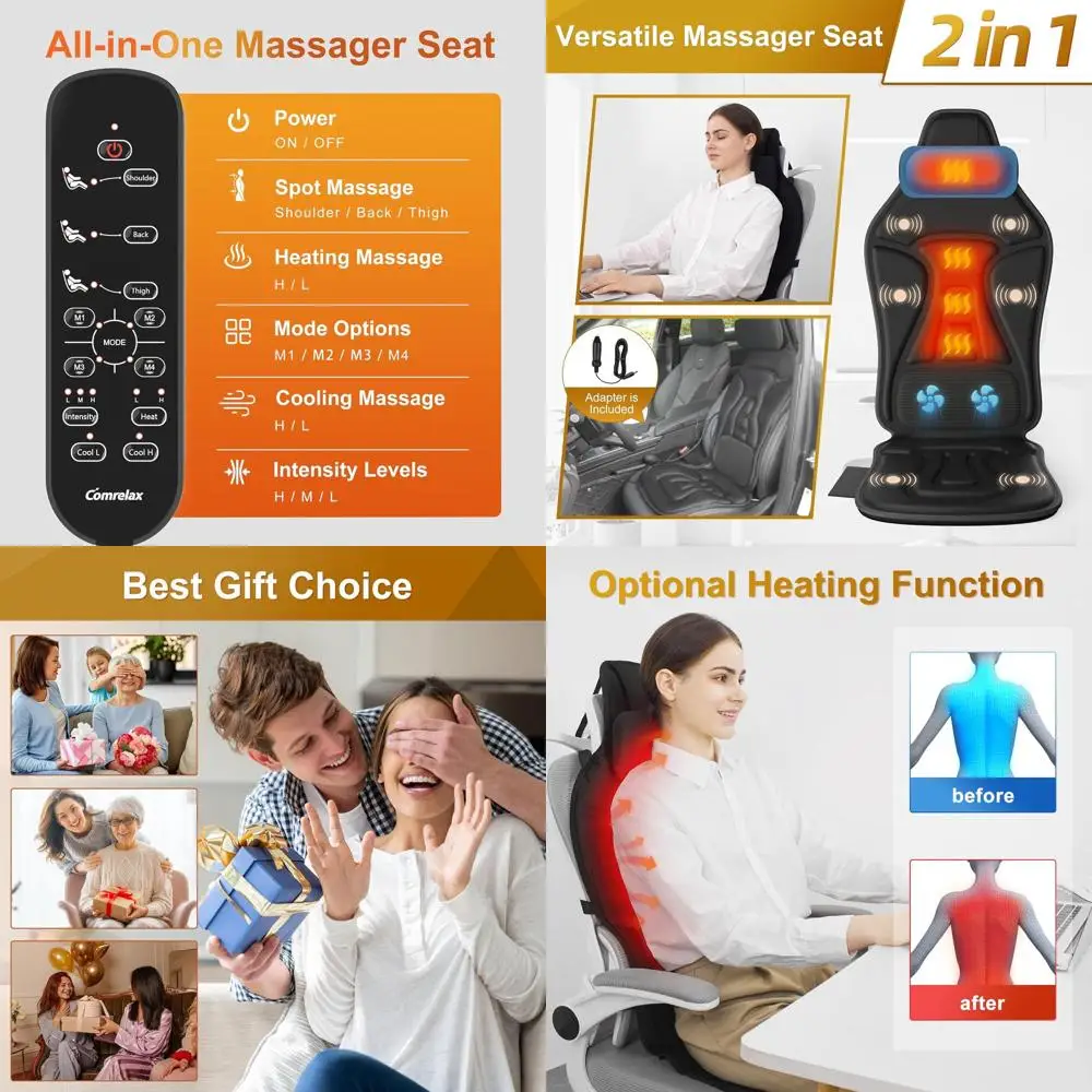 

Back Massager with Heat for Chair, Massage Chair Pad with Neck Support, Waist Cooling & Vibration, Seat Massager for Seniors, Of