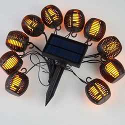 10 LED Balls Solar Lights with Flickering Flame Outdoor Solar String Lights Waterproof Decorative Hanging Patio Lights