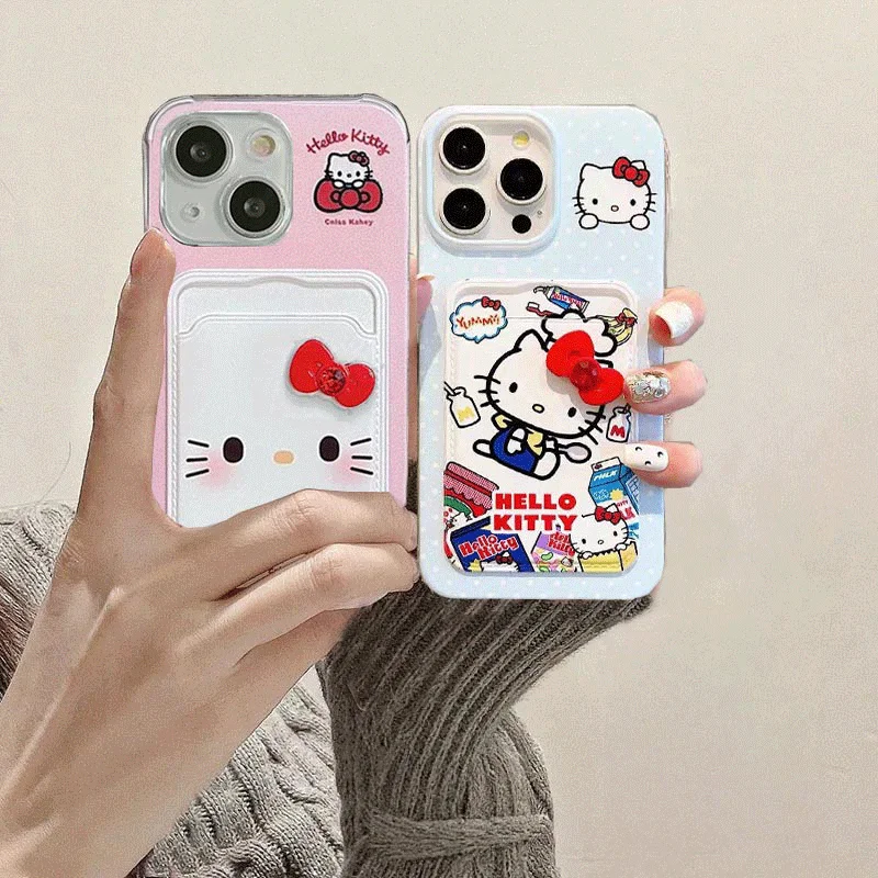 ثلاثية الأبعاد Bowknot مرحبا كيتي حامل بطاقة الحال بالنسبة ممن لهم Realme C55 C53 C35 C51 نوت 50 C11 2021 2020 9 Pro 9i C15 C31 C20 غلاف الهاتف