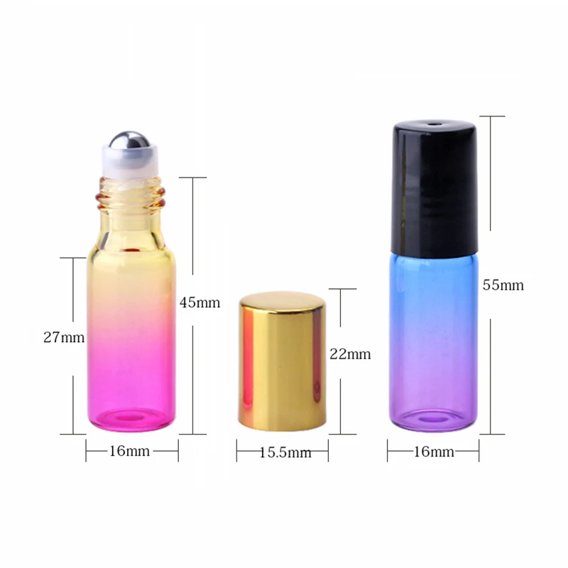 1 Stuks 5Ml Dikke Glazen Rol Op Flessen Gradiënt Kleur Lege Fles Roller Bal Fles Voor Etherische Olie Reizen Kit